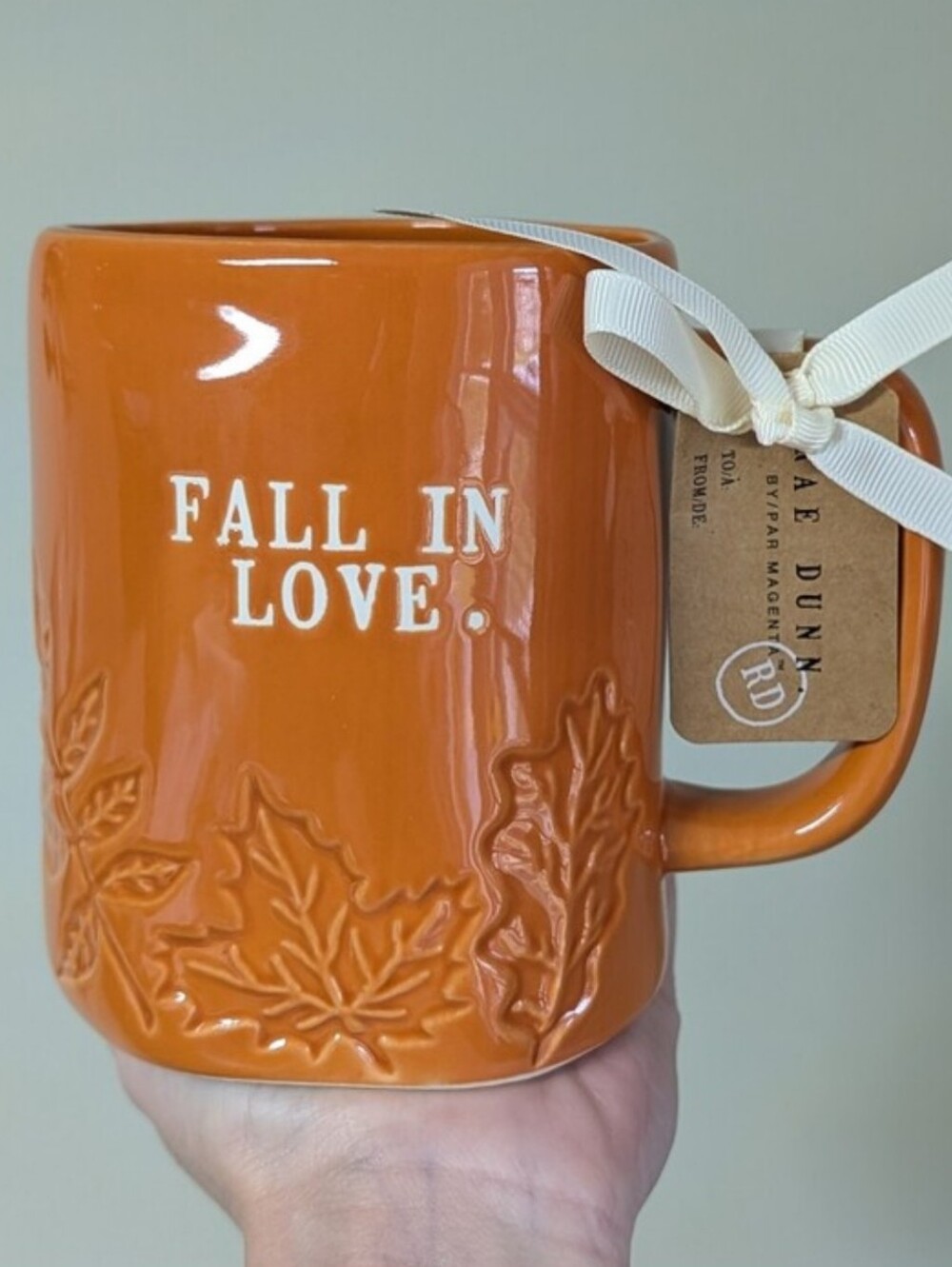 Rae Dunn FALL IN LOVE Autumn Mug with Wraparound Etched Leaf Etching 🍂